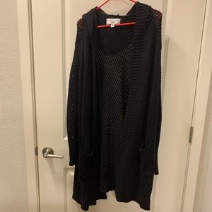 Avenue Knee Length Crochet Hooded Sweater Cardigan